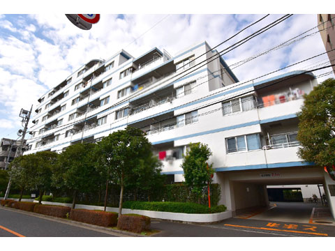 現地外観写真　地上８階建て　総戸数７９戸のマンションです。